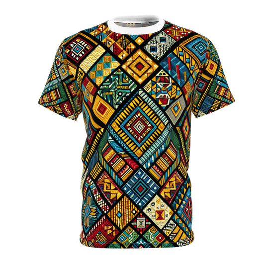 Vibrant African Tribal Diamond Geometric Design T-Shirt - Rich Colorful Cultural Artwear - African Tribal Pattern-Inspired Tee