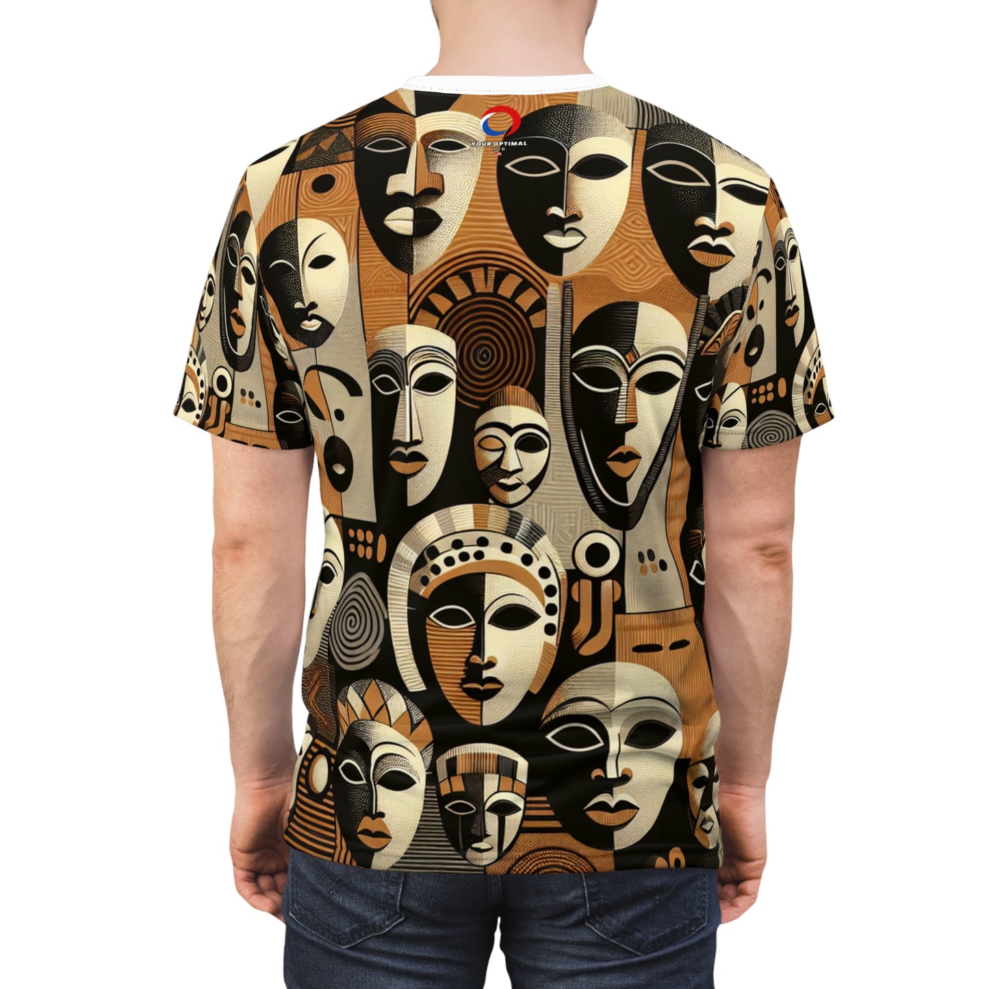 Modern African Heritage Tapestry T-shirt - Contemporary Art Mask Design Tee - African Tribal Pattern-Inspired Apparel