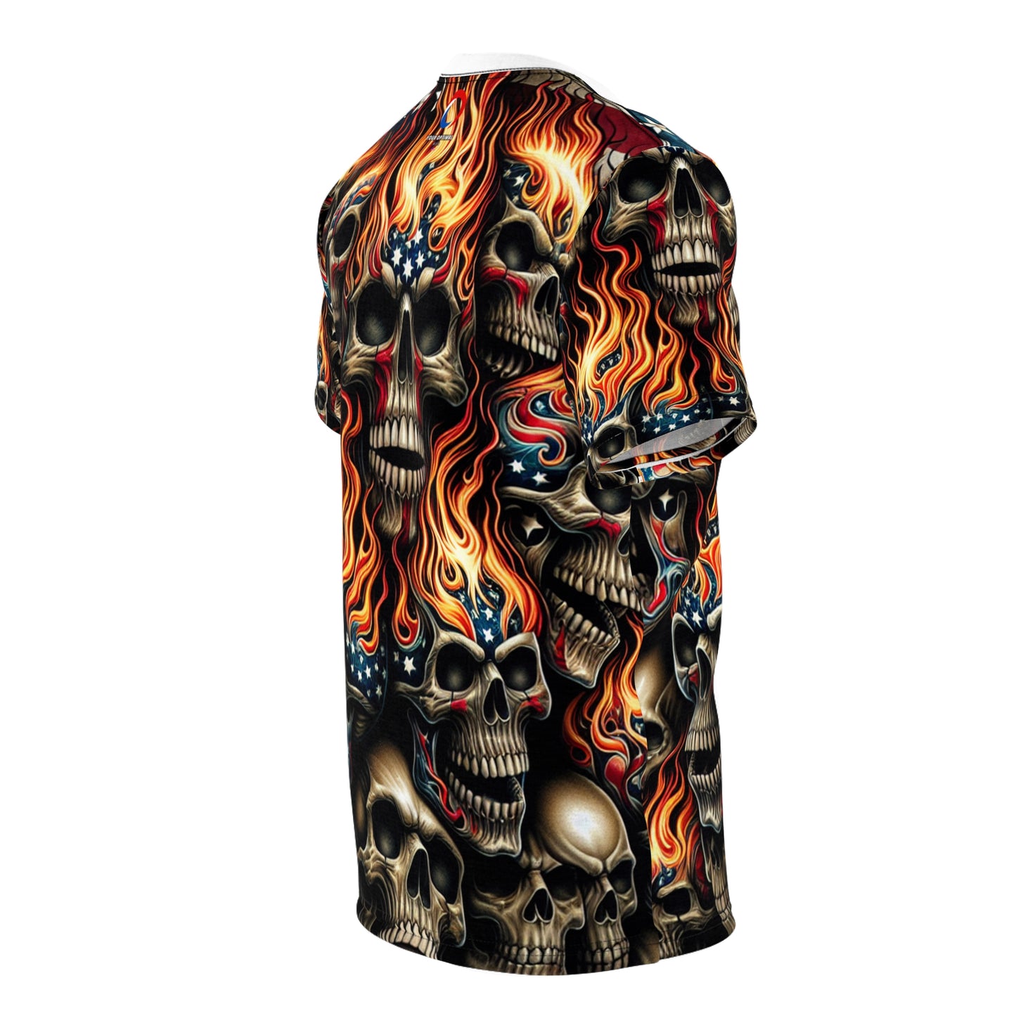 Flaming Patriot: Fiery Skulls and Stripes Extraordinaire T-Shirt - Patriotic Apparel