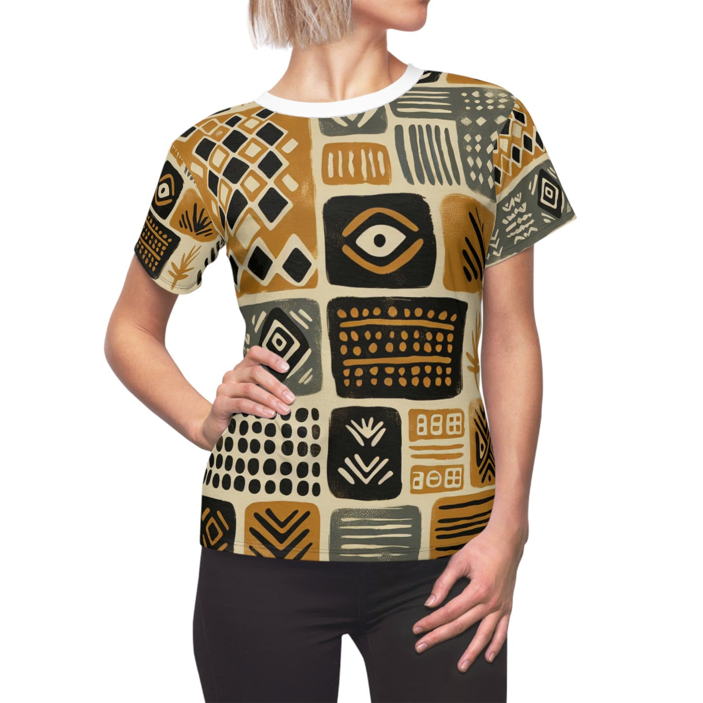 Handmade African Mud Cloth-Inspired Women's Tee, Abstract Stamped Tribal Print - African Tribal Pattern-Inspired