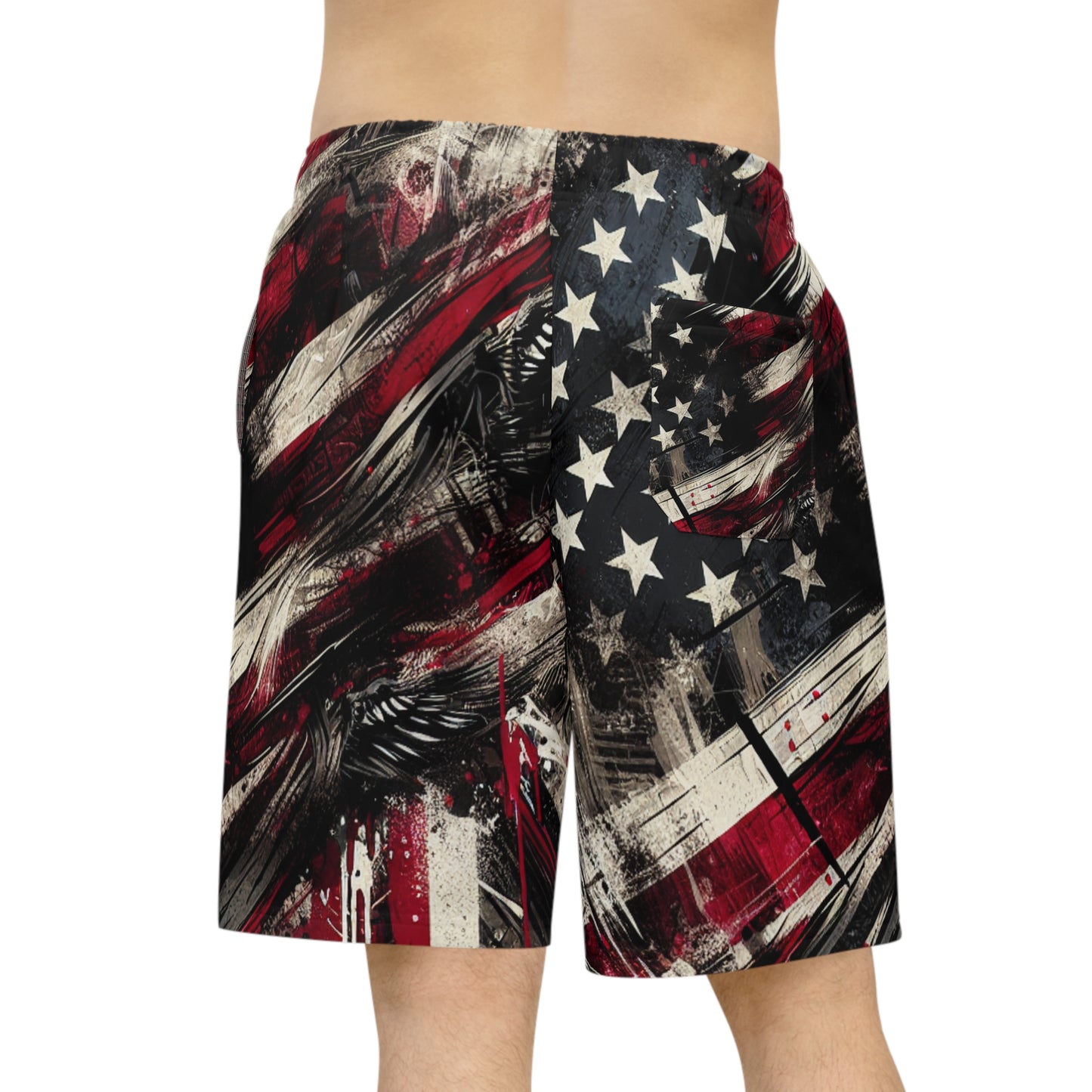 Grunge Flag Graffiti Shorts | Distressed American Patriot Streetwear | Edgy Urban Style Splash Art | Patriotic Streetwear Shorts