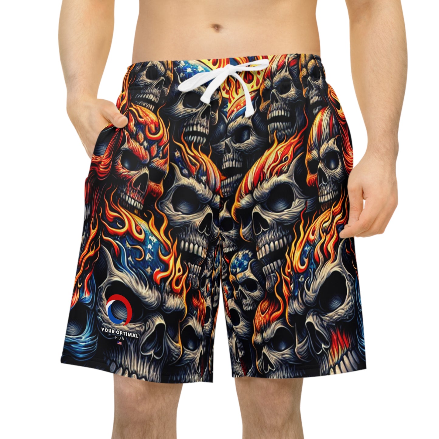 Skull Inferno Patriotic Tattoo-style Shorts - Patriotic Streetwear Shorts