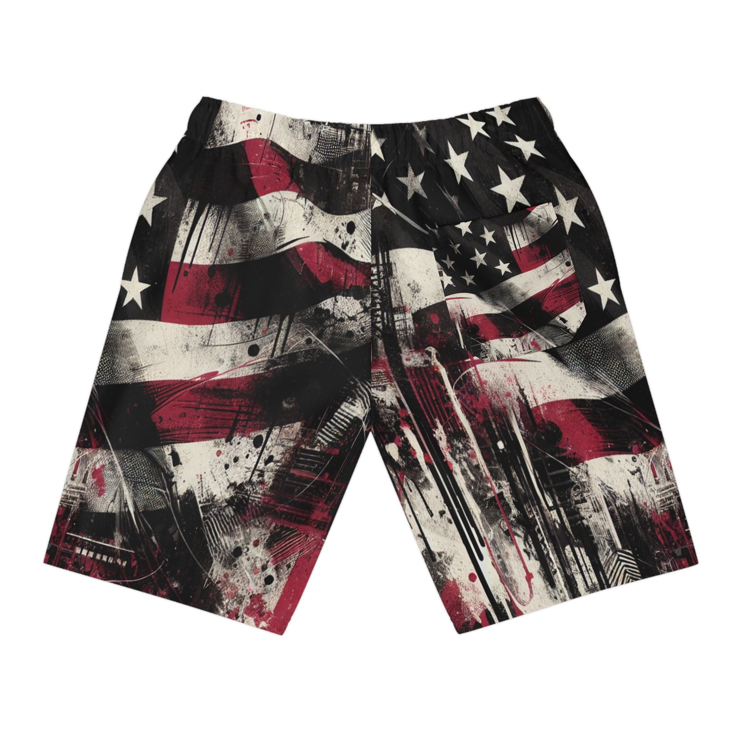 Urban Rebellion: Grunge Style American Flag Paint-Splattered Distressed Streetwear Shorts - Patriotic Streetwear Shorts