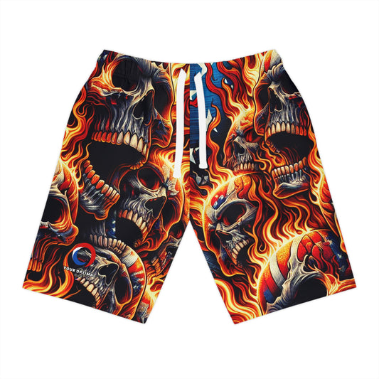 Fired Up Patriotic Skull Frenzy Designer Shorts - Patriotic Streetwear Shorts