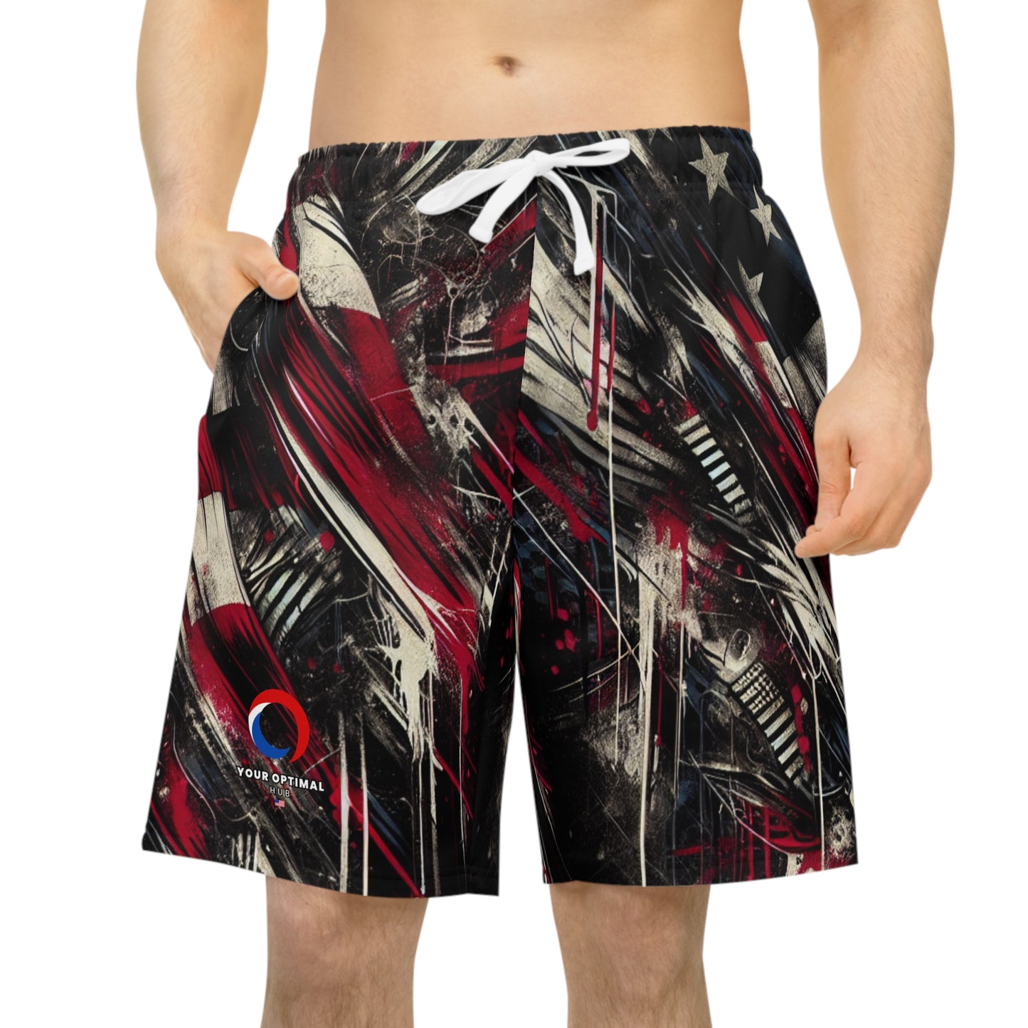 Urban Resilience - Grunge American Flag Streetwear Shorts, Rugged Graffiti Design, Bold Patriotism - Patriotic Streetwear Shorts