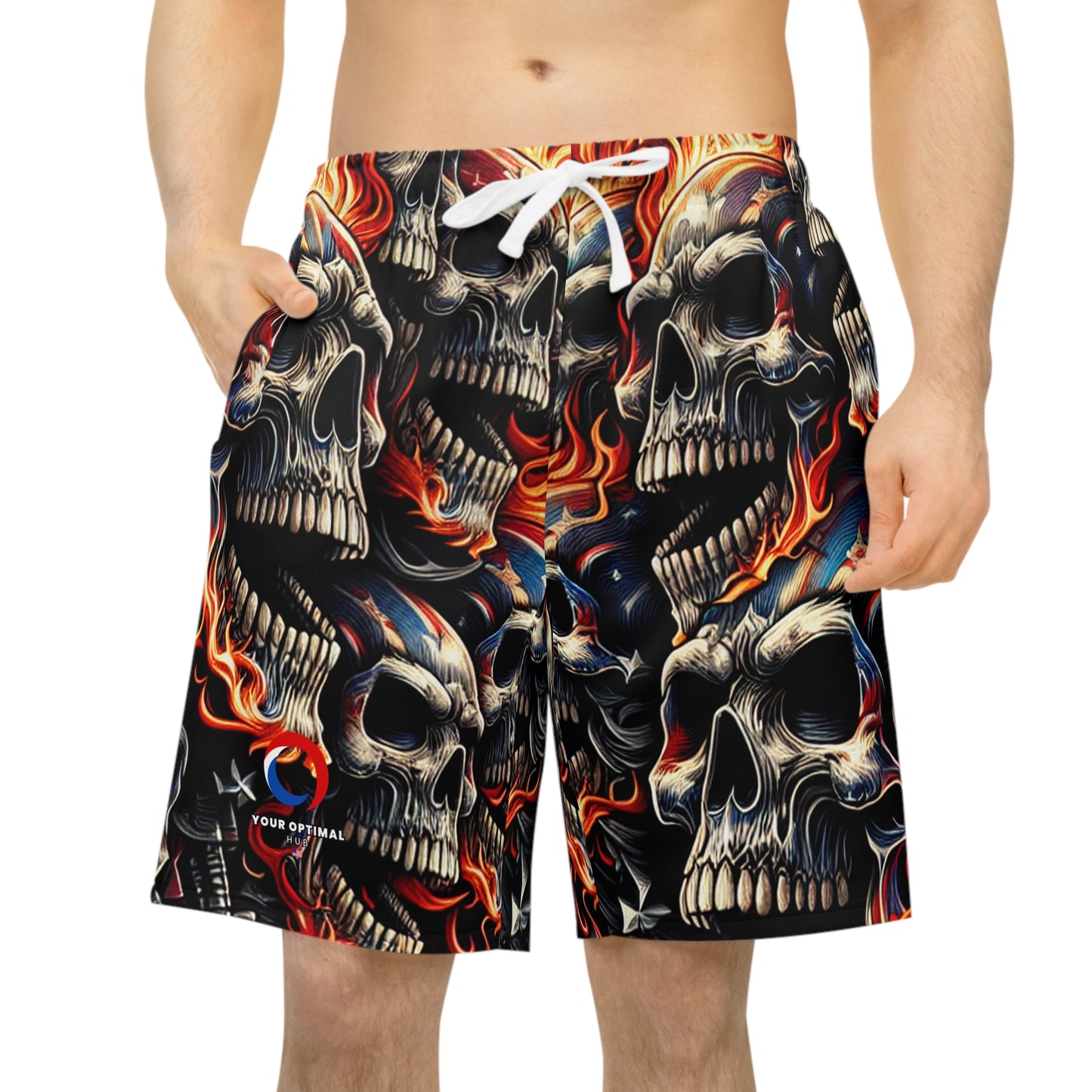 Skull Blaze Patriotism - Vibrant Tattoo-Style Americana Shorts - Patriotic Streetwear Shorts