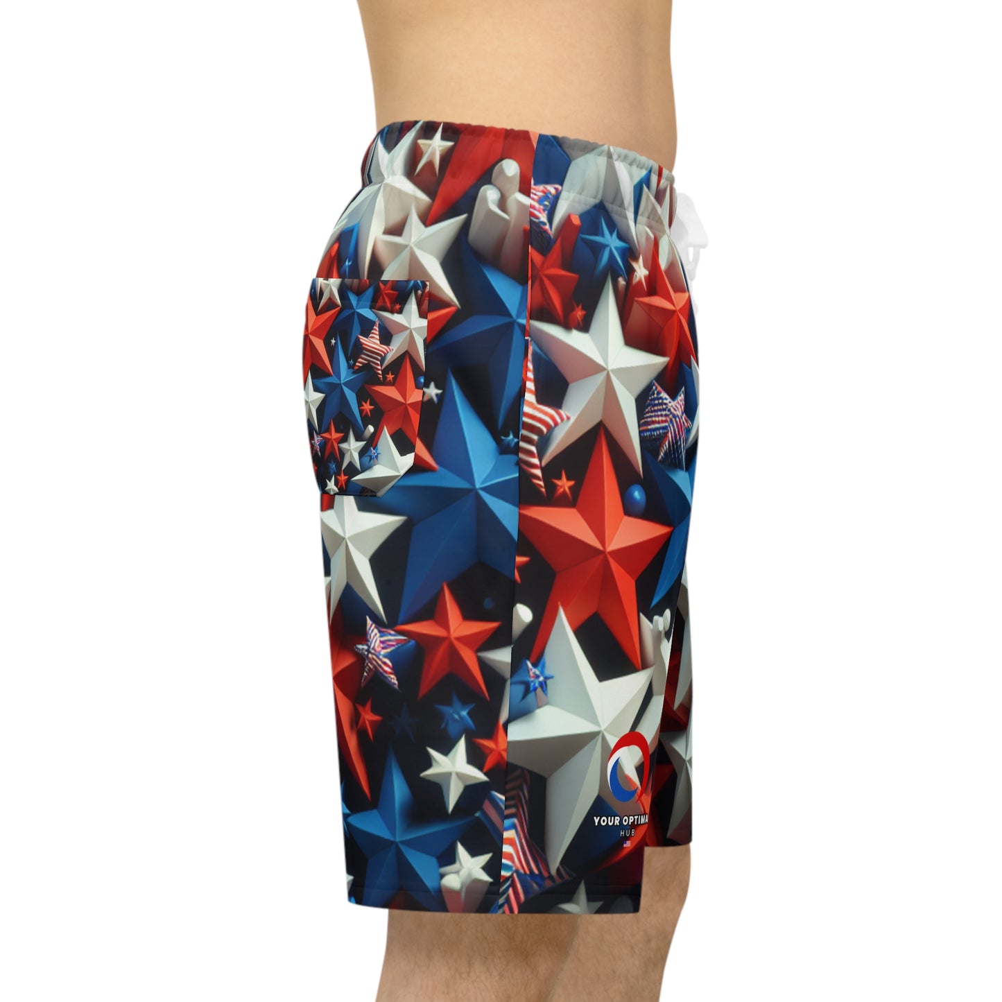 3D Star-Spangled Shorts | Vibrant Red, White & Blue, Patriotic Patterned Festive Shorts | Independence Day Apparel | Patriotic Streetwear Shorts