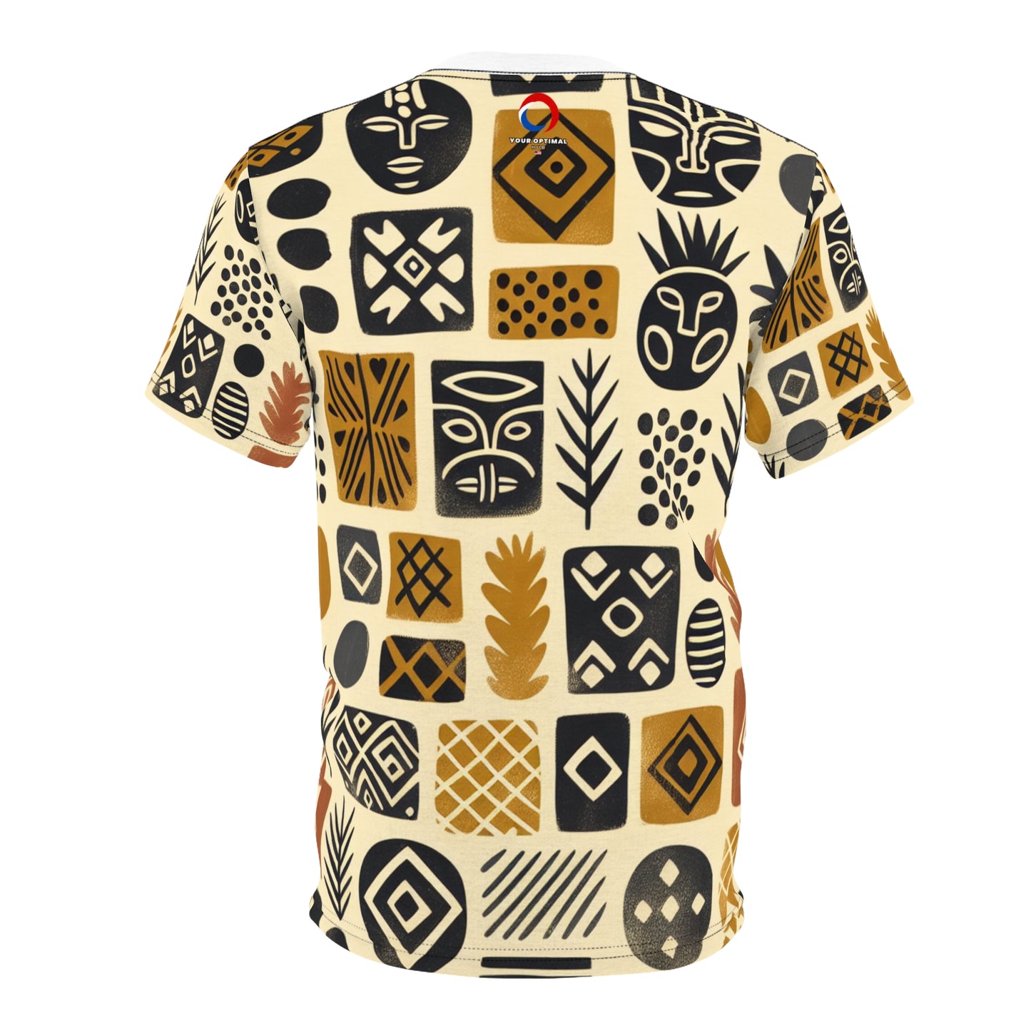 Handcrafted African Mud Cloth Inspired Tee - Abstract, Tribal Grid Pattern, Organic Shapes - African Tribal Pattern-Inspired