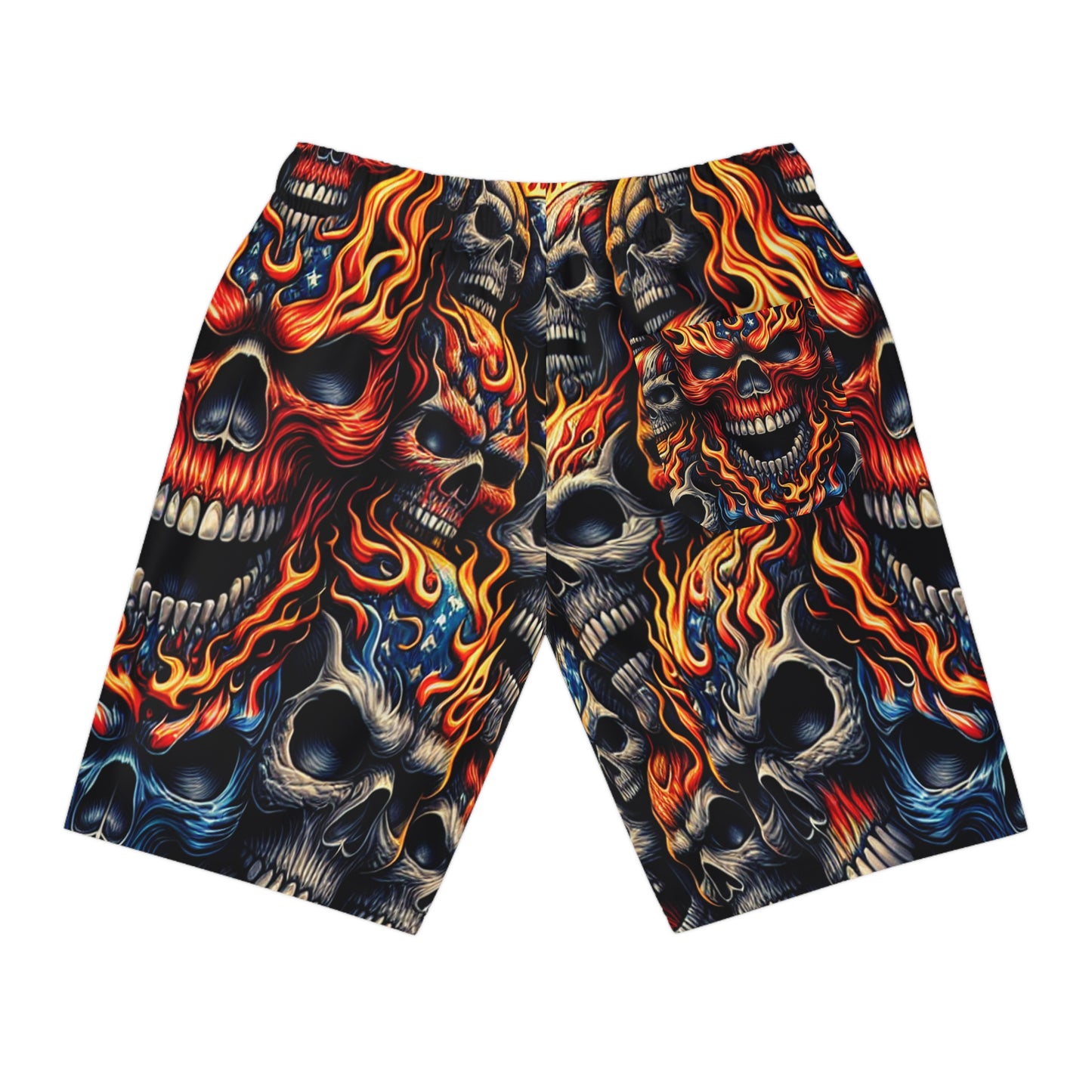 Skull Inferno Patriotic Tattoo-style Shorts - Patriotic Streetwear Shorts