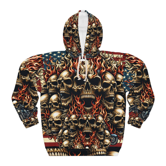 Inferno Legacy: Patriotic Blaze Skull Hoodie - Patriotic Streetwear Hoodie