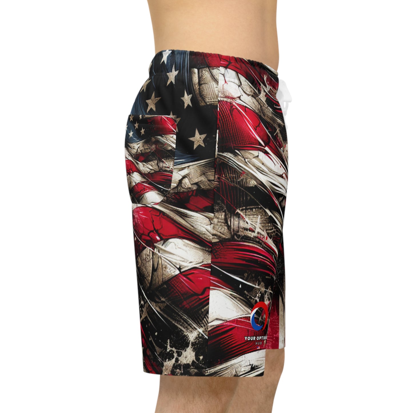 Grunge Streetwear Distressed American Flag Shorts: Edgy Patriotic Graffiti & Urban Art Design - Patriotic Streetwear Shorts