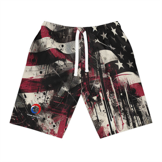 Urban Rebellion: Grunge Style American Flag Paint-Splattered Distressed Streetwear Shorts - Patriotic Streetwear Shorts