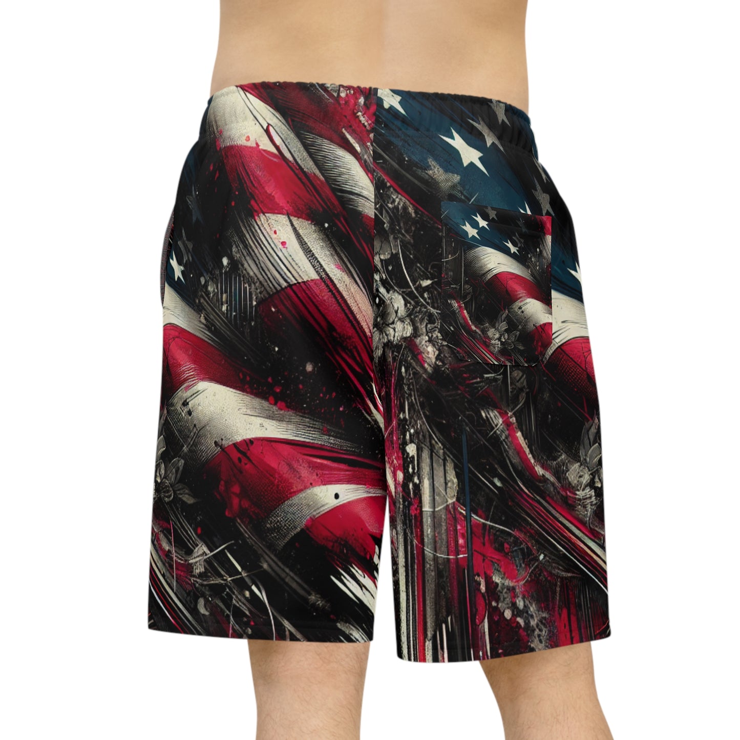 American Street Rebel: Grunge Streetwear Shorts with Distressed Flag Design & Graffiti Urban Art - Patriotic Streetwear Shorts