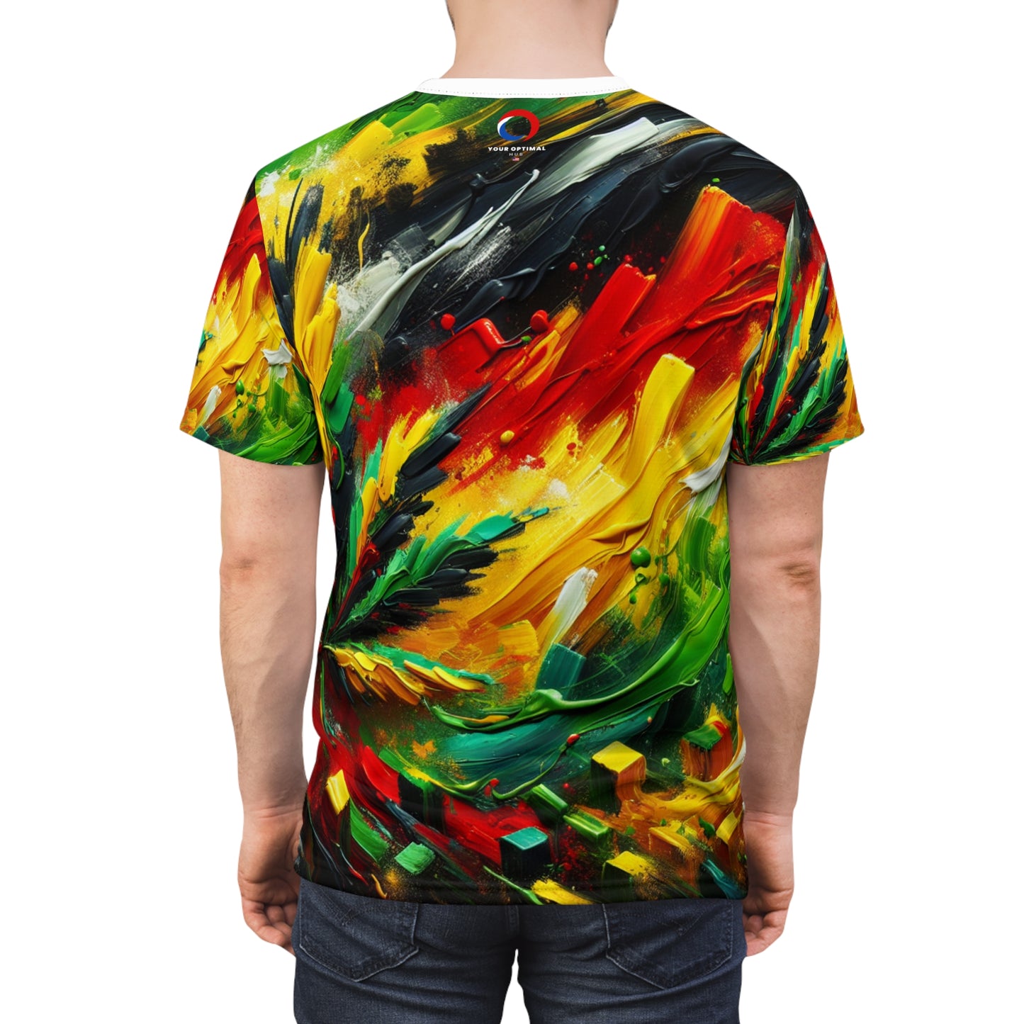 Rasta Essence Abstract Art Tee: Bold Impasto Paintwork, Unity & Freedom Theme - Rastafarian Abstract Pattern-Inspired Tee