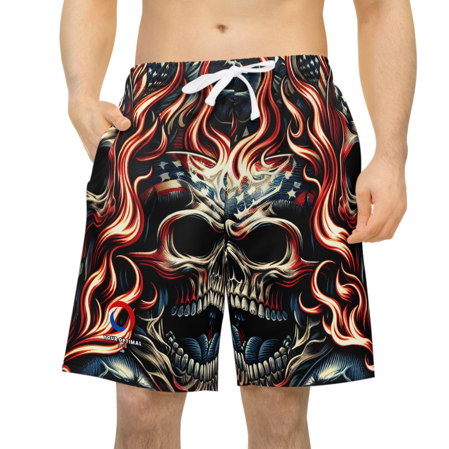 Intense Inferno Skulls: Patriotic Blaze Edition Shorts - Patriotic Streetwear Shorts