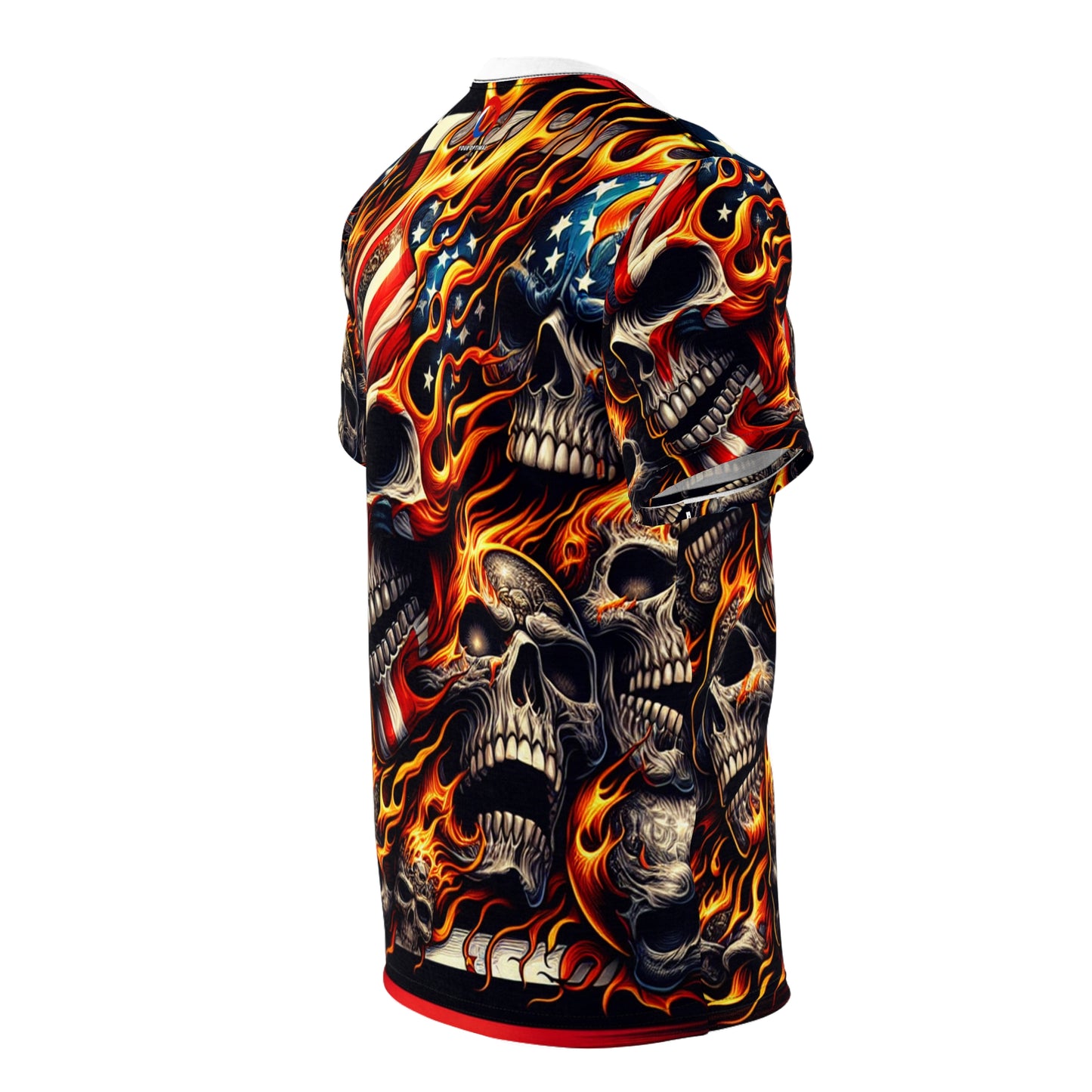 Skull Blaze Patriotism: Densely Designed Fire Fueled Skeleton Tee - Patriotic Streetwear Tee