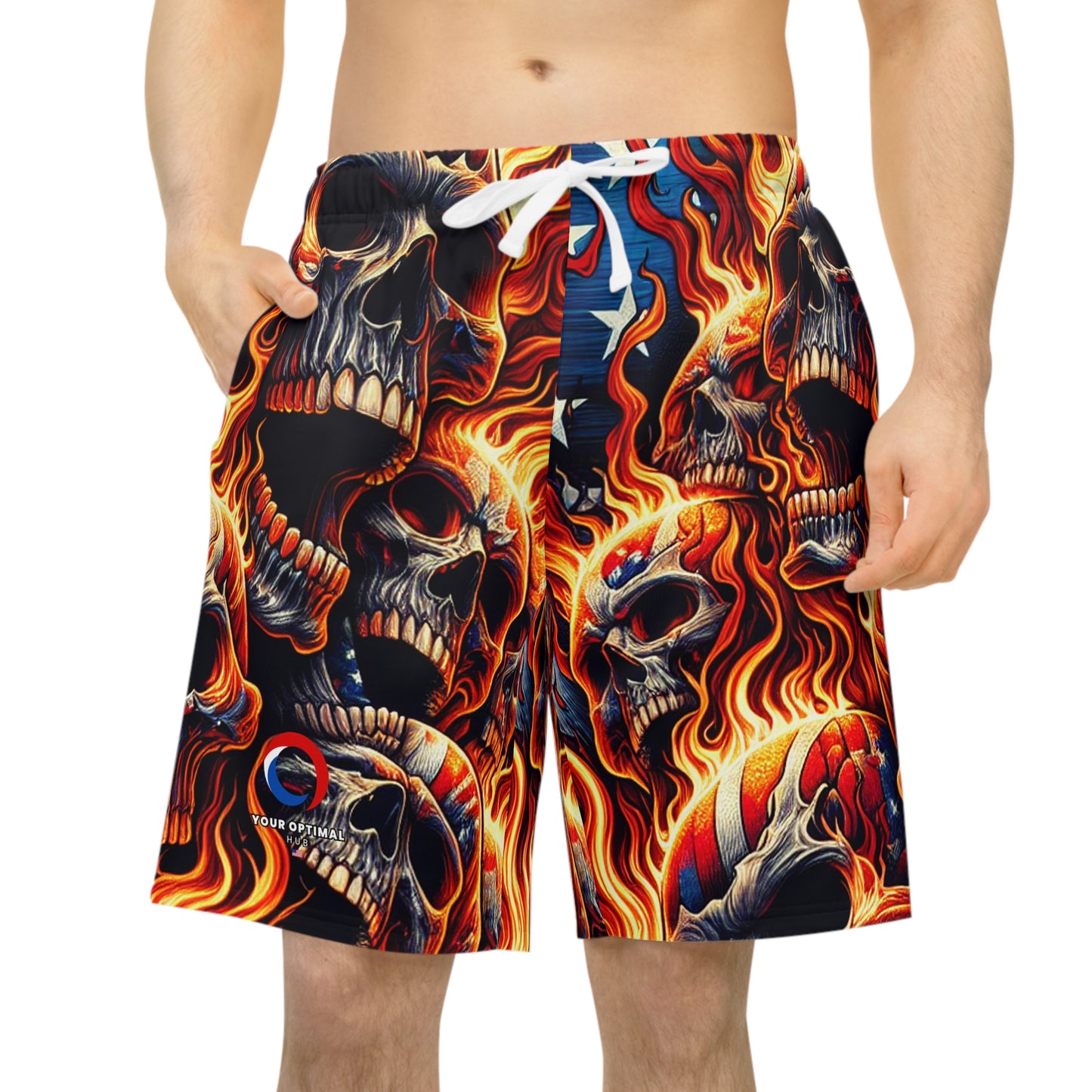 Fired Up Patriotic Skull Frenzy Designer Shorts - Patriotic Streetwear Shorts