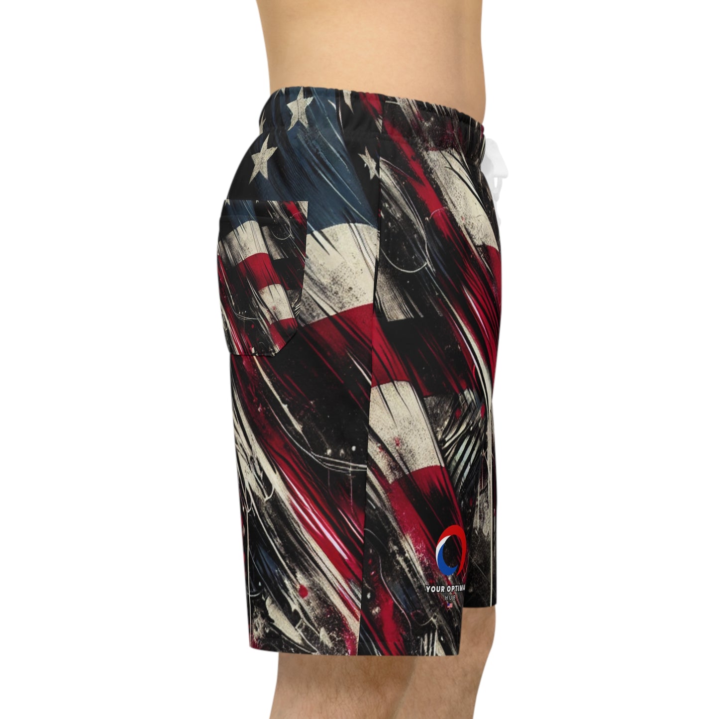 Urban Resilience - Grunge American Flag Streetwear Shorts, Rugged Graffiti Design, Bold Patriotism - Patriotic Streetwear Shorts