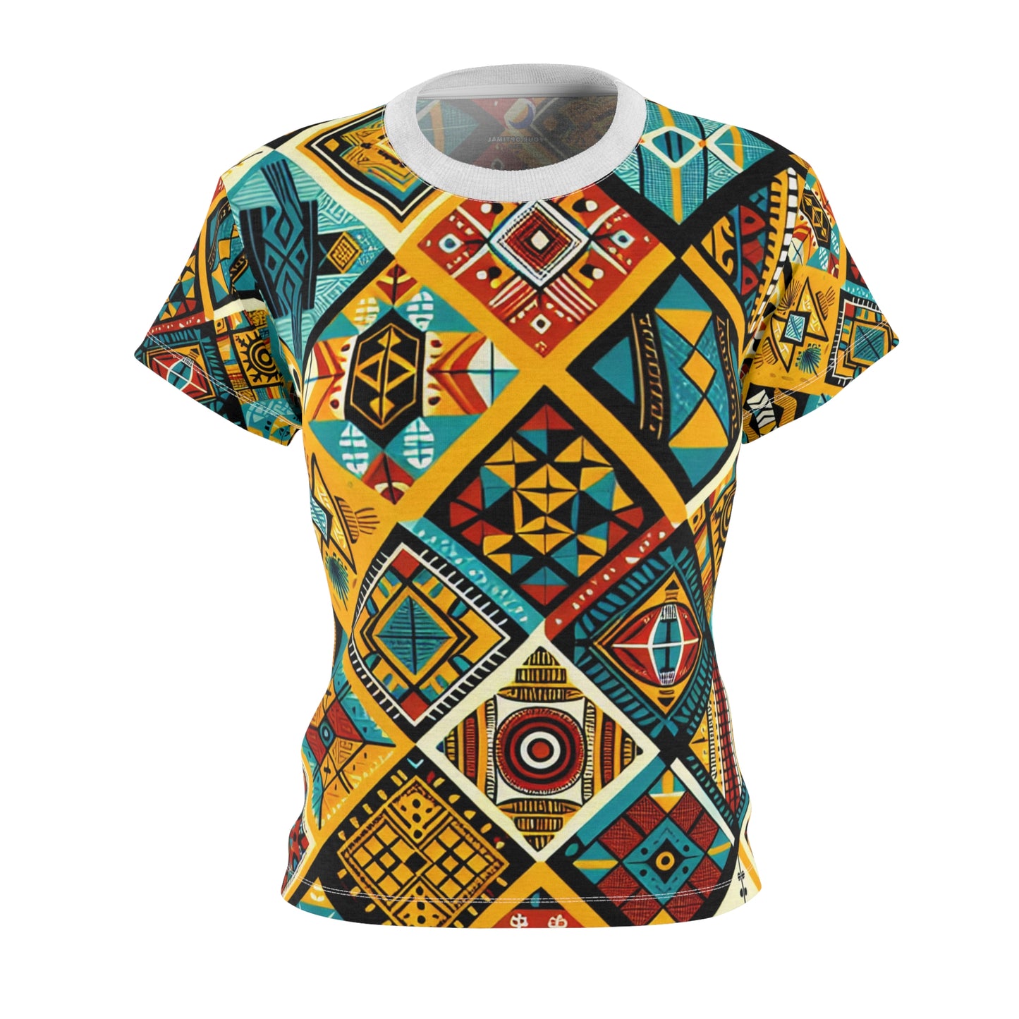 African Heritage Women's T-shirt - Vibrant Geometric Tribal Diamond Pattern in Rich Hues - African Tribal Pattern-Inspired