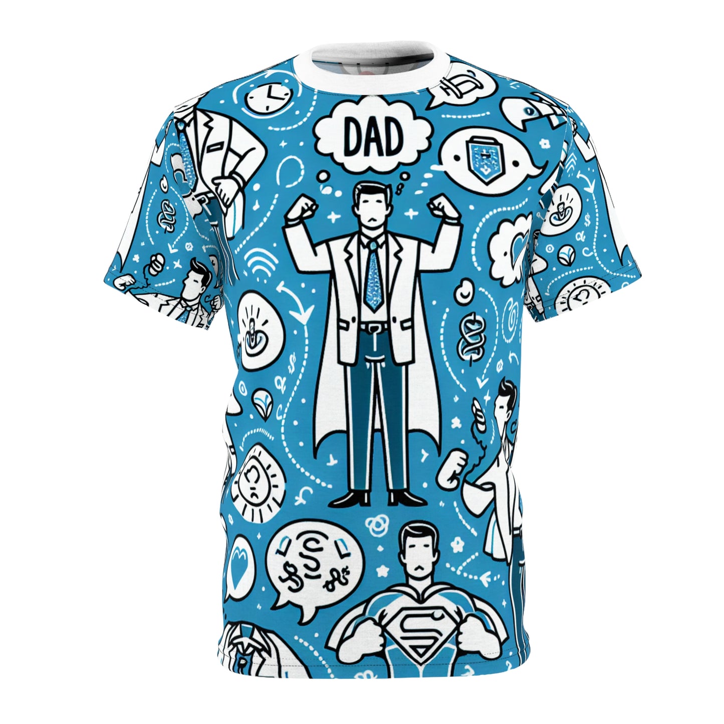 A Tribute to Fatherhood T-Shirt: Line-Art Icons of Dad's Versatile Roles Pattern Tee - Gift for Him