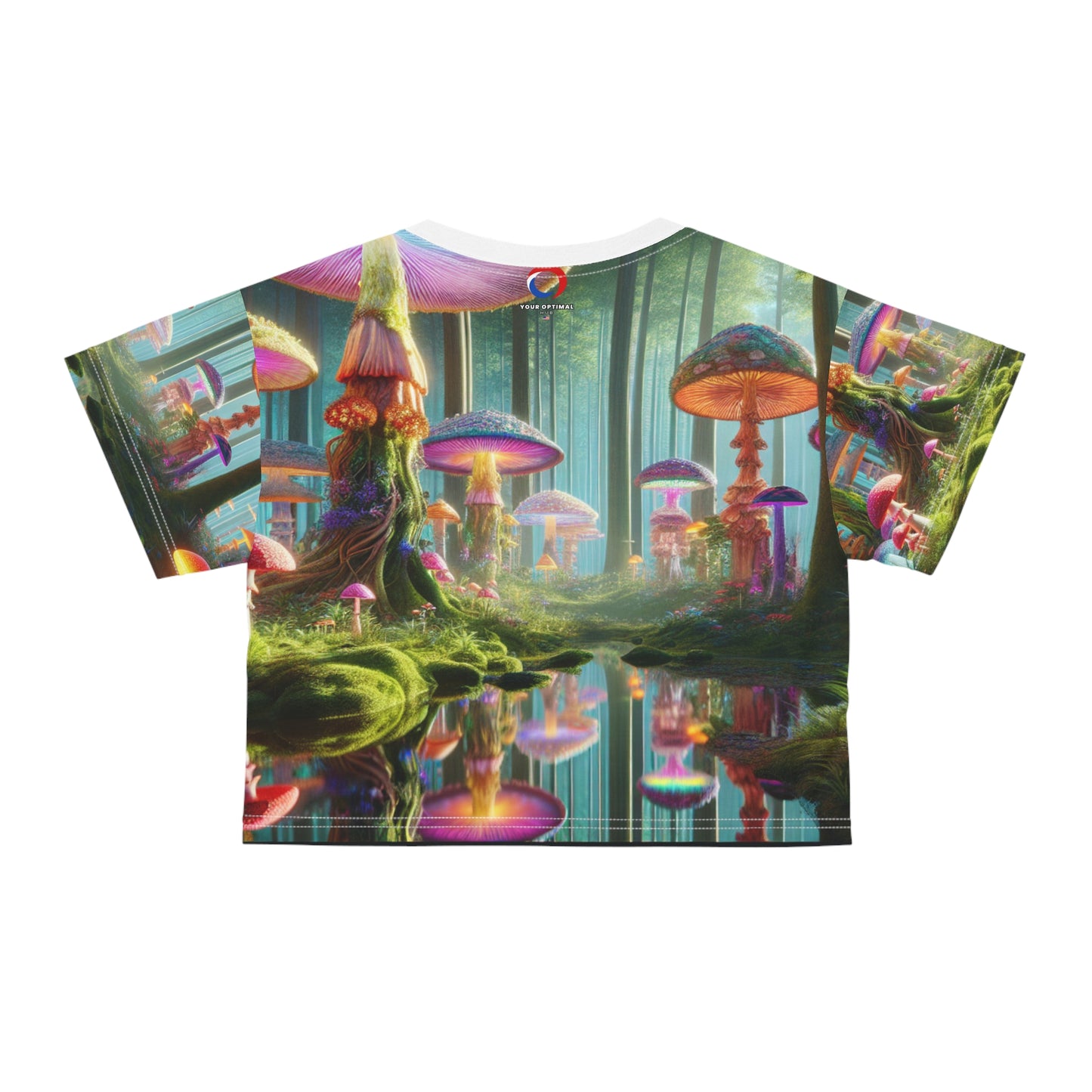 Enchanting 3D Forest Crop Tee - Women's Psychedelic Neon Mushroom & Vibrant Foliage Top - Women's Trippy Tee