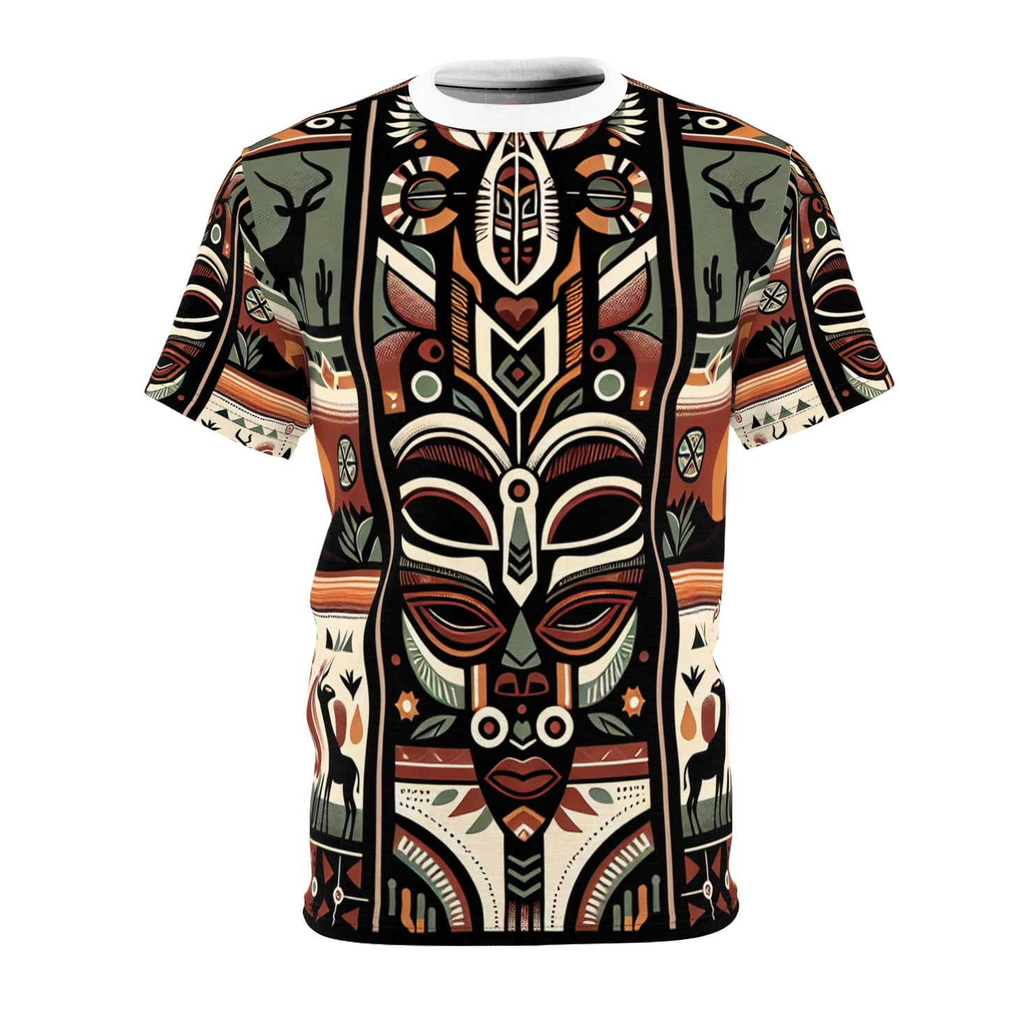 African-Mystique Meets Southwest Skyline: Tribal Totem Symmetric Art T-Shirt - African Tribal Pattern-Inspired Tee