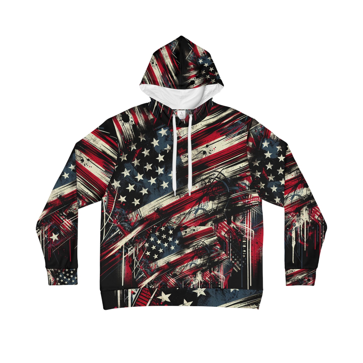 Urban Grunge American Flag Graphic Hoodie - Edgy Streetwear Style, Graffiti-Inspired Distressed Flag Design with Bold Splatter Effects