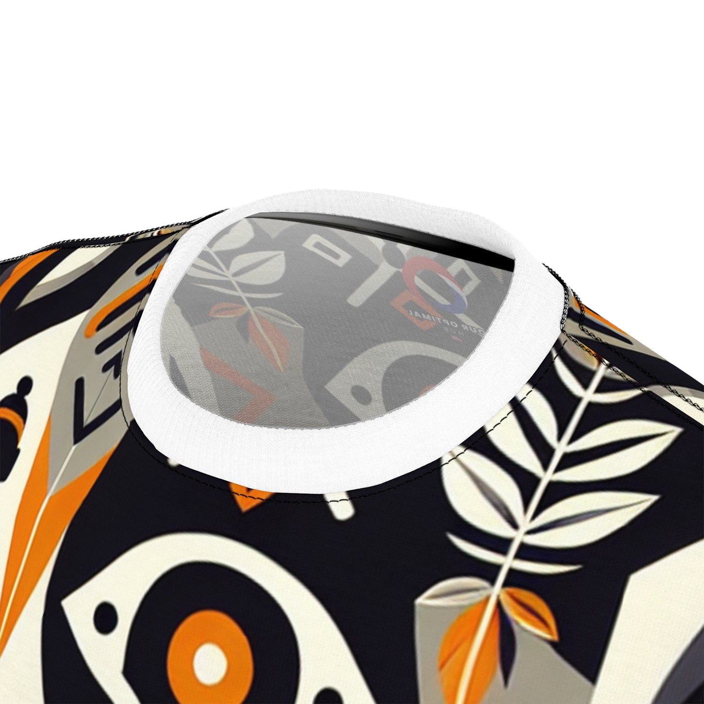 African Fusion Graphic Tee: Monochrome, Orange Highlights, Spearhead & Shield Design - African Tribal Pattern-Inspired