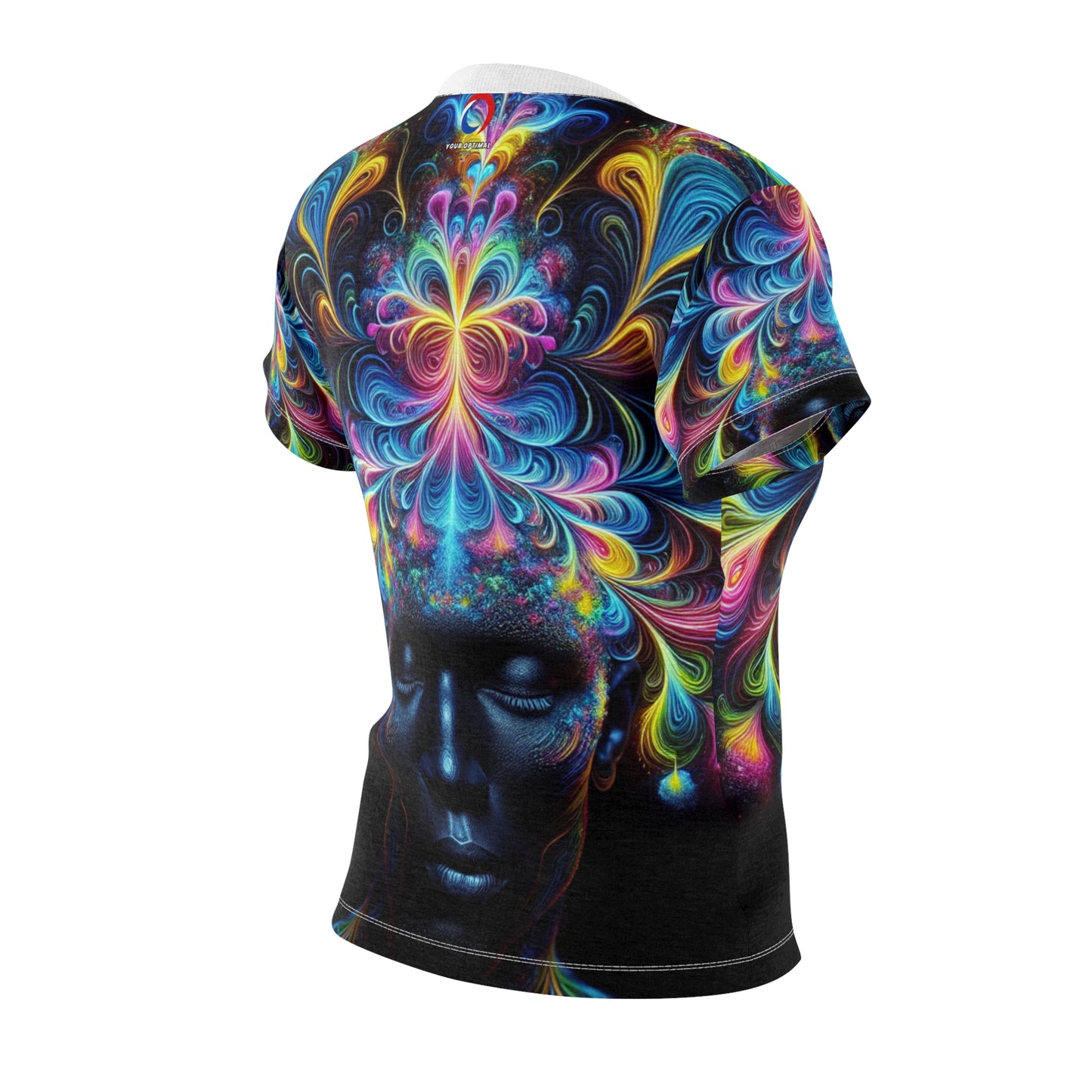 Psychedelic Serenity: Women's Neon Meditation Tee with Vibrant Energy Crown & Surreal Floral Motifs - Women's Trippy Tee