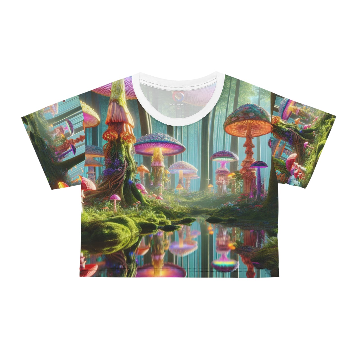 Enchanting 3D Forest Crop Tee - Women's Psychedelic Neon Mushroom & Vibrant Foliage Top - Women's Trippy Tee