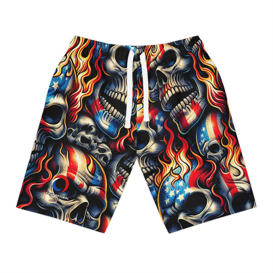 Inferno Skull Cascade: Patriotic Fusion Shorts - Patriotic Streetwear Shorts