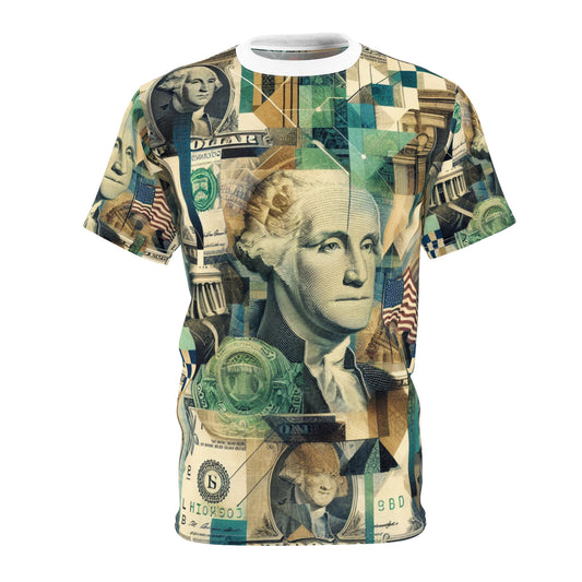 Vintage American Economic Powerhouse: Abstract Money Collage T-Shirt in Muted Colors - Patriotic Streetwear Tee