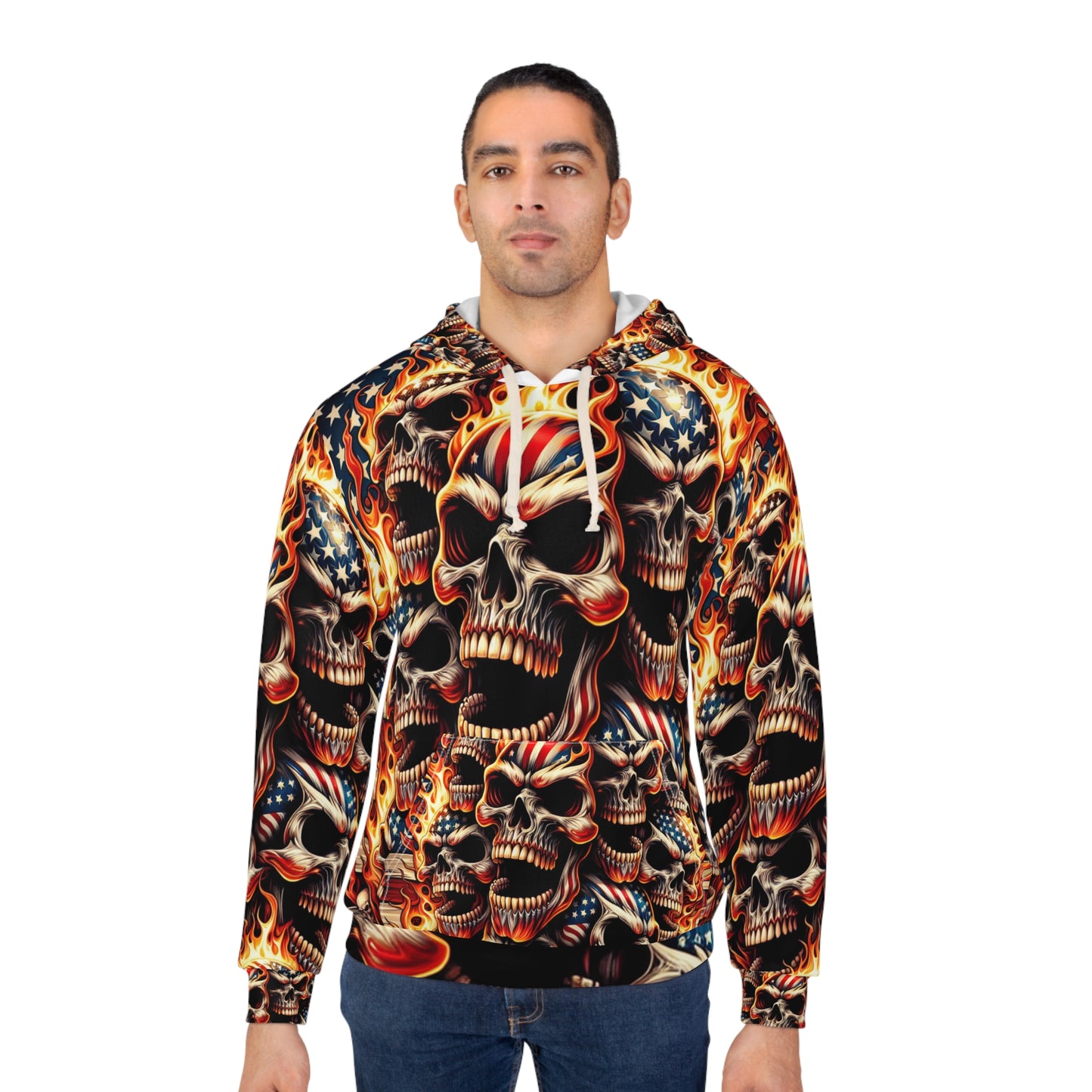 Fiery Freedom Skullscape Hoodie - Patriotic Streetwear