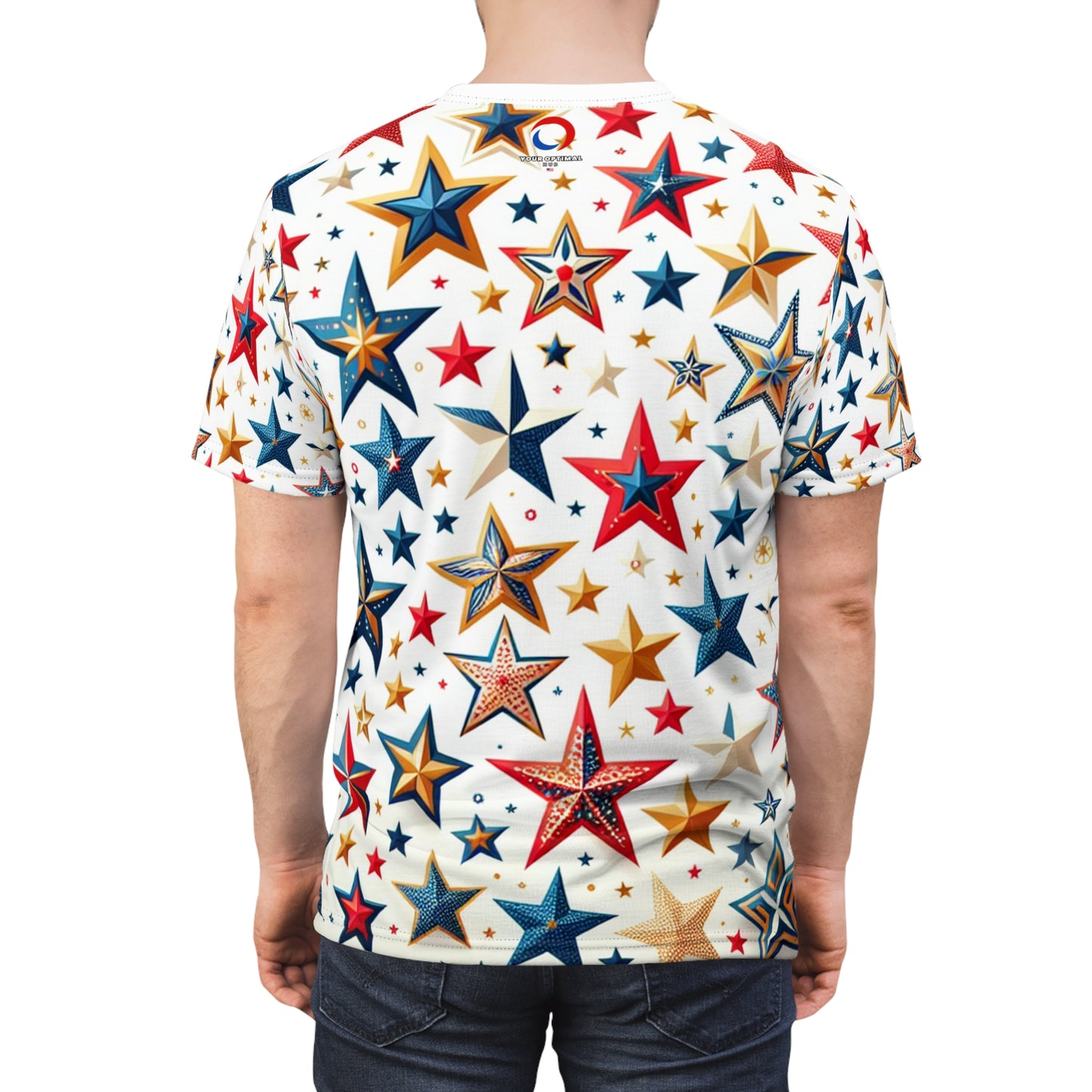 Independence Day Celebration: Festive Multi-Size, Multi-Color Star Pattern on White | Patriotic Party Tee | Patriotic Streetwear