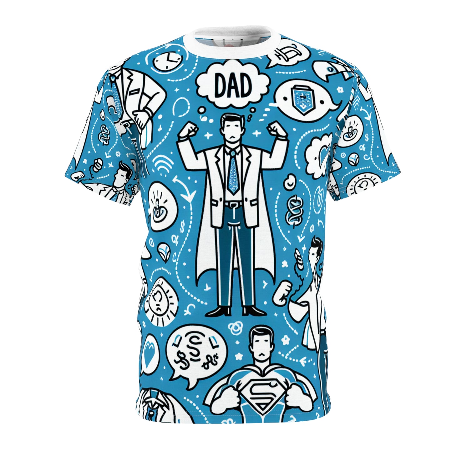 A Tribute to Fatherhood T-Shirt: Line-Art Icons of Dad's Versatile Roles Pattern Tee - Gift for Him