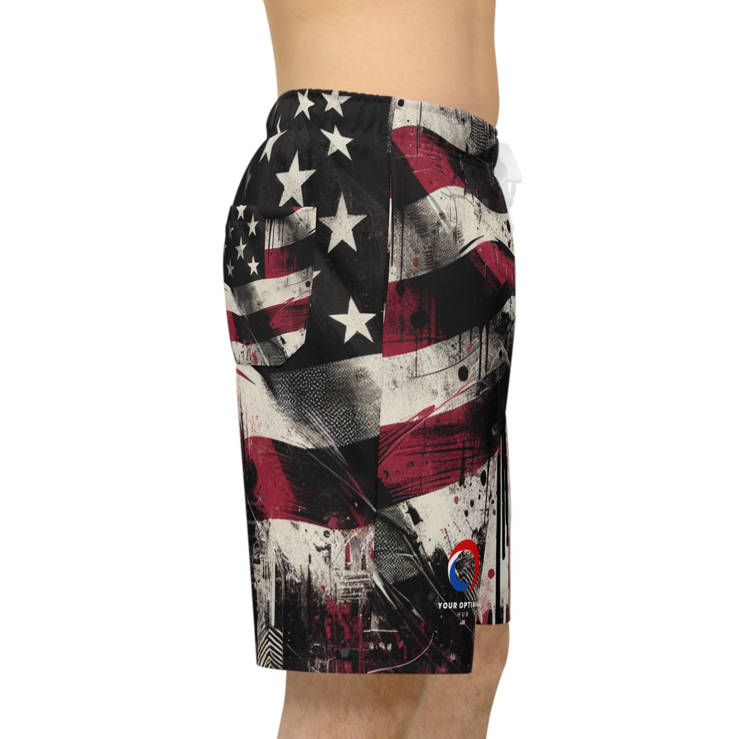 Urban Rebellion: Grunge Style American Flag Paint-Splattered Distressed Streetwear Shorts - Patriotic Streetwear Shorts