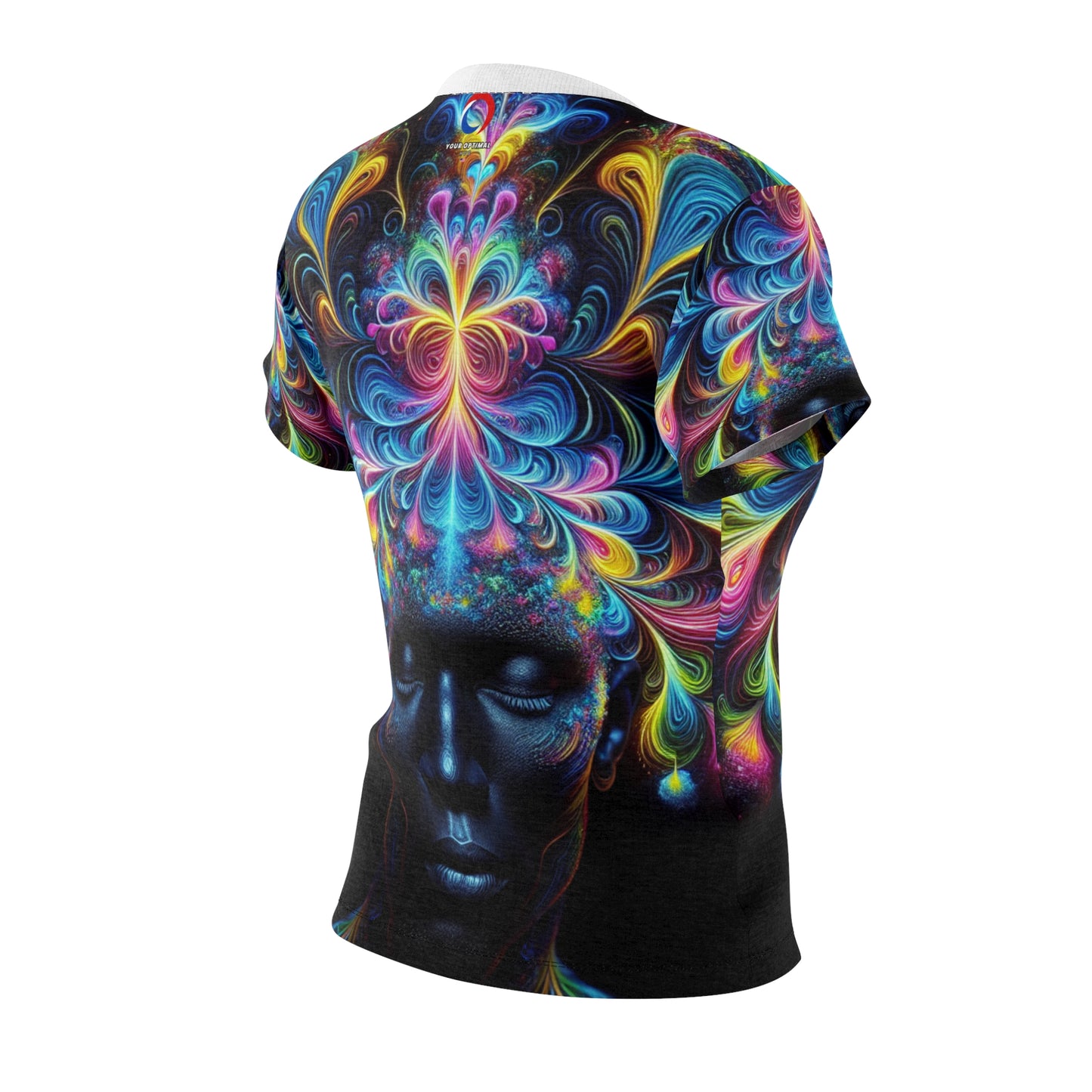 Psychedelic Serenity: Women's Neon Meditation Tee with Vibrant Energy Crown & Surreal Floral Motifs - Women's Trippy Tee