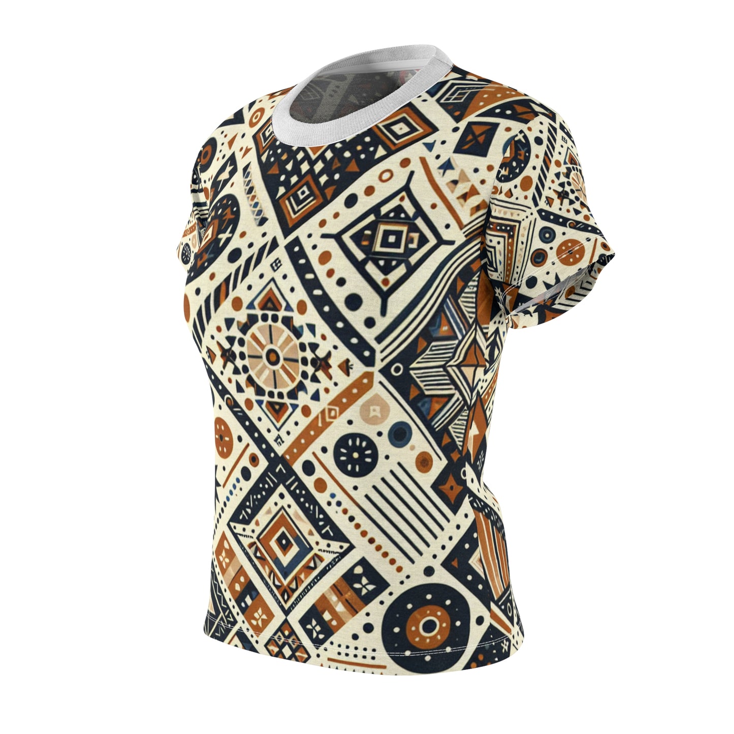 Berber Tattoo Inspired Women's Tee - Storytelling Geometric Artistry in Earthy & Organic Colors - African Tribal Pattern-Inspired