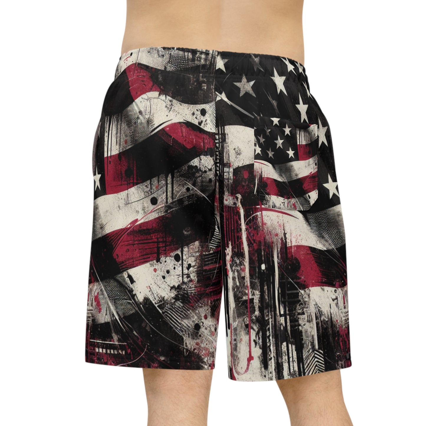 Urban Rebellion: Grunge Style American Flag Paint-Splattered Distressed Streetwear Shorts - Patriotic Streetwear Shorts