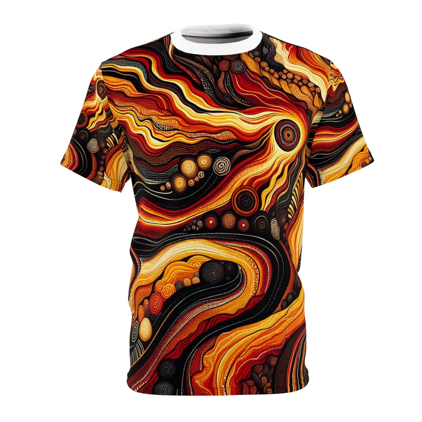 Aboriginal-Inspired Fiery Volcanic Artistic T-shirt - Earth's Molten Wildness - African Tribal Pattern-Inspired Apparel