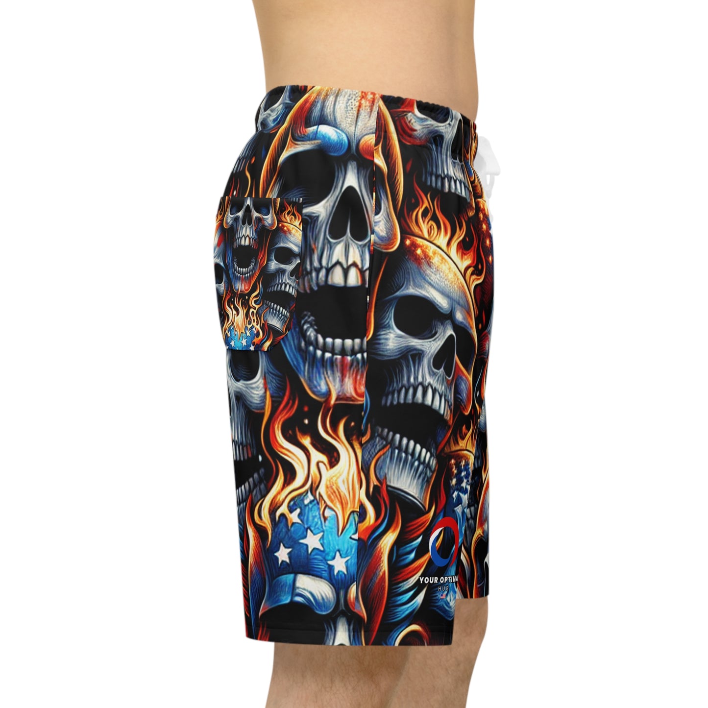 Fiery Skull Spectacle: Patriotic Inferno Edition Shorts - Patriotic Streetwear