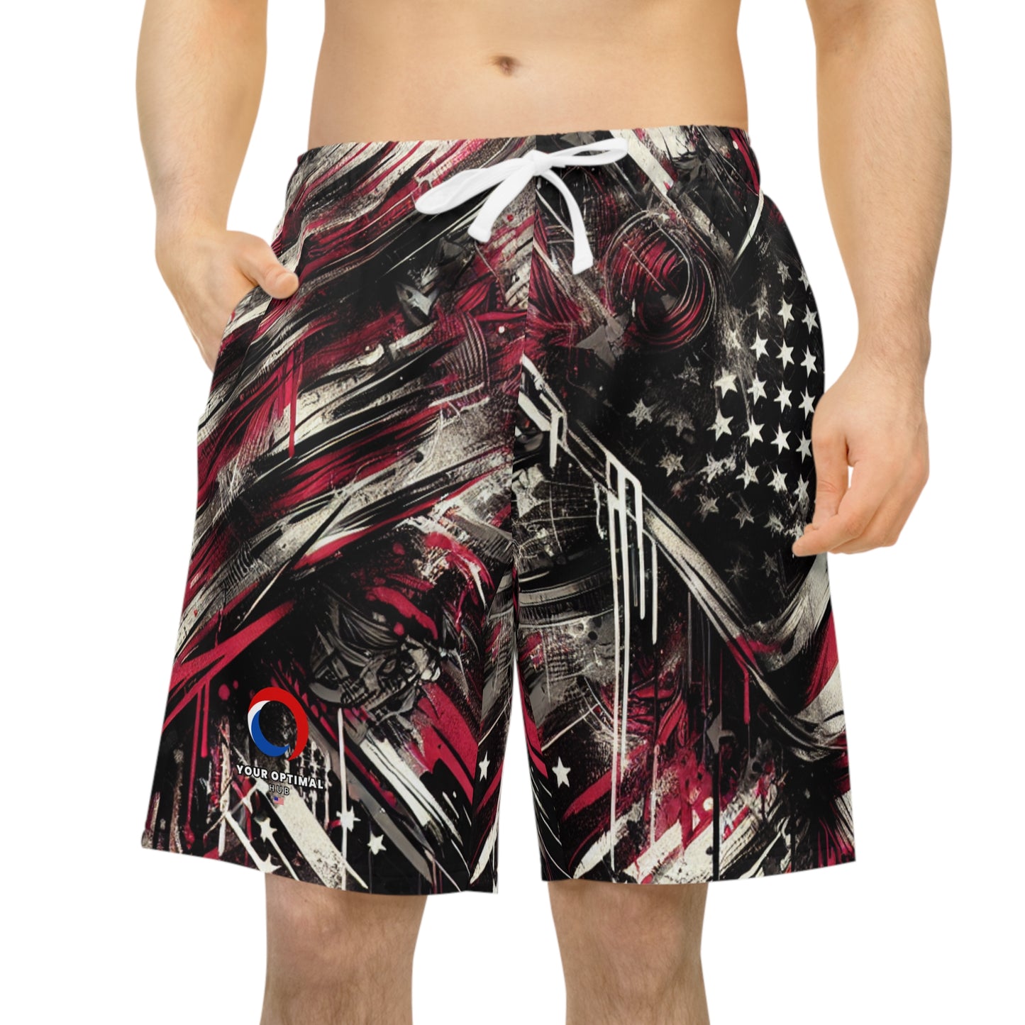 Grunge American Glory: Distressed Flag Graphic Shorts, Urban Streetwear Graffiti Inspired Abstract Art - Patriotic Streetwear Shorts