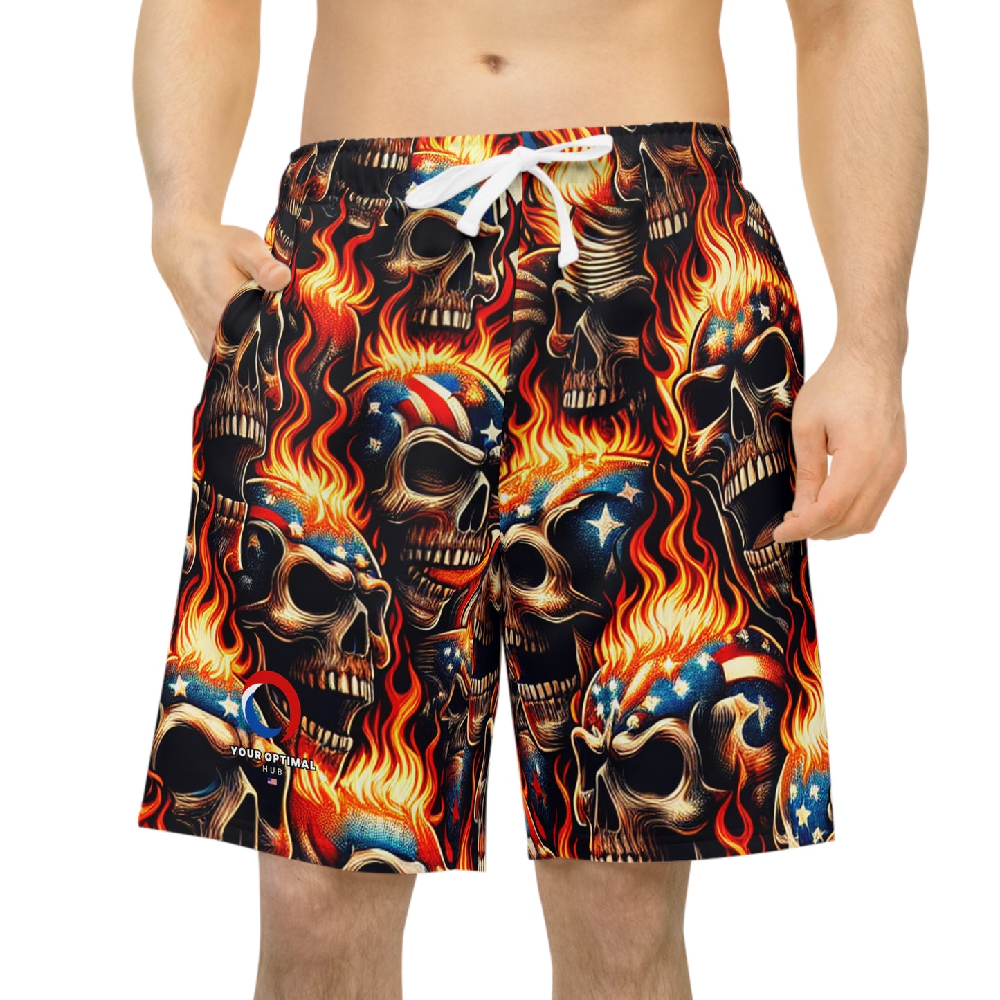 Blazing Patriotism - Skulls Aflame Inked Graphic Shorts - Patriotic Streetwear Shorts