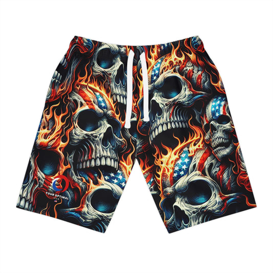 Inferno Patriotic Skulls: American Pride & Menace Designer Shorts - Patriotic Streetwear Shorts