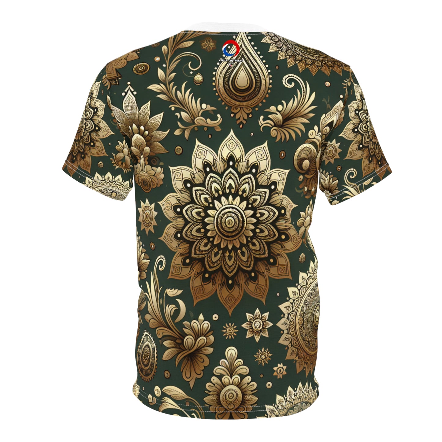 Traditional Indian Motifs Gold & Green Seamless Design T-Shirt - Geometric Floral Fashion with a Modern Minimalist Style - Indian Streetwear