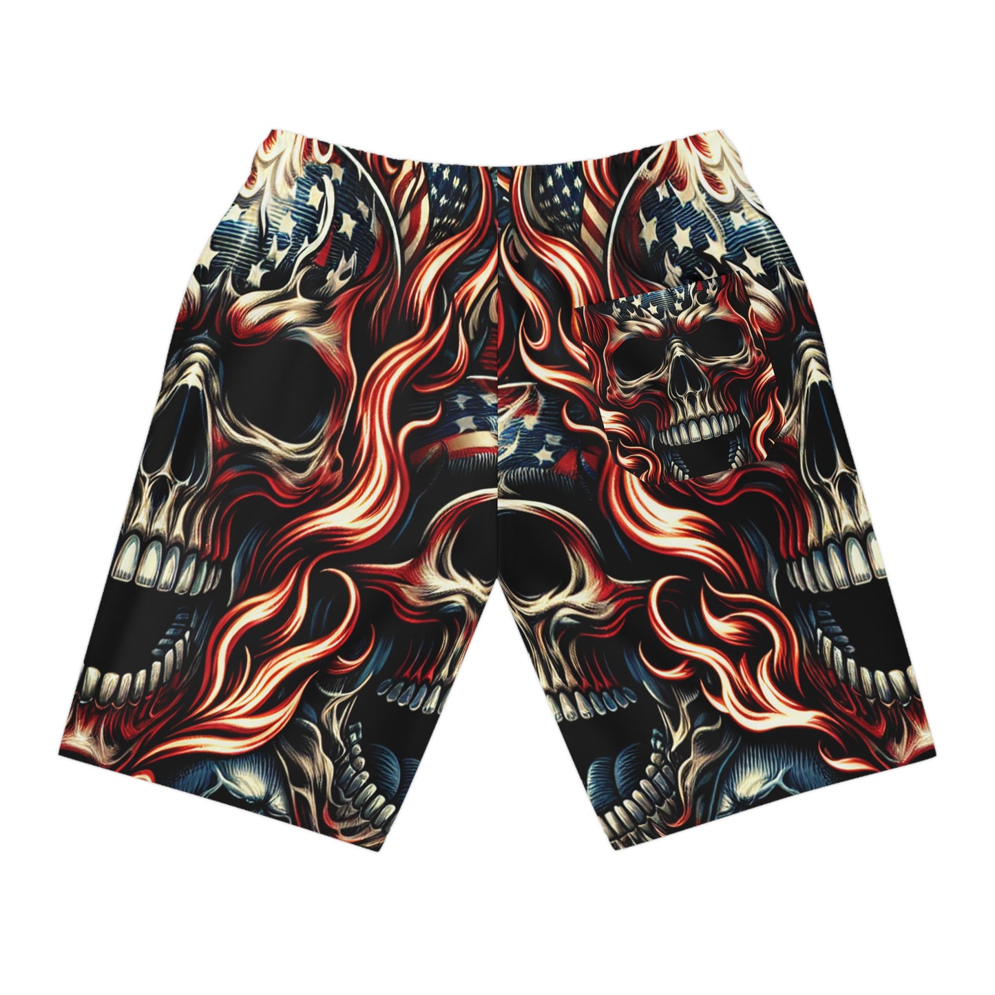 Intense Inferno Skulls: Patriotic Blaze Edition Shorts - Patriotic Streetwear Shorts