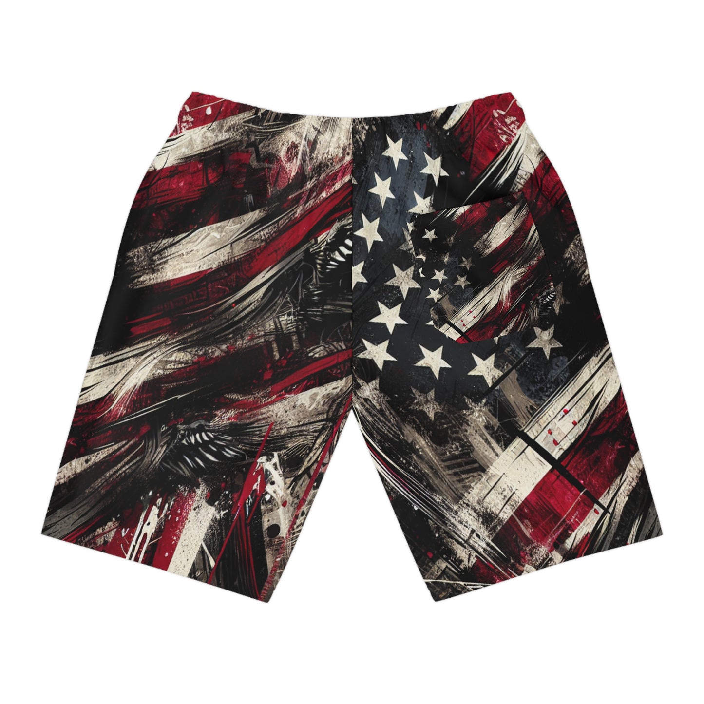 Grunge Flag Graffiti Shorts | Distressed American Patriot Streetwear | Edgy Urban Style Splash Art | Patriotic Streetwear Shorts