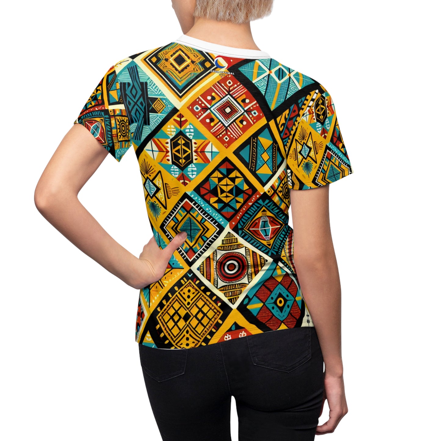 African Heritage Women's T-shirt - Vibrant Geometric Tribal Diamond Pattern in Rich Hues - African Tribal Pattern-Inspired