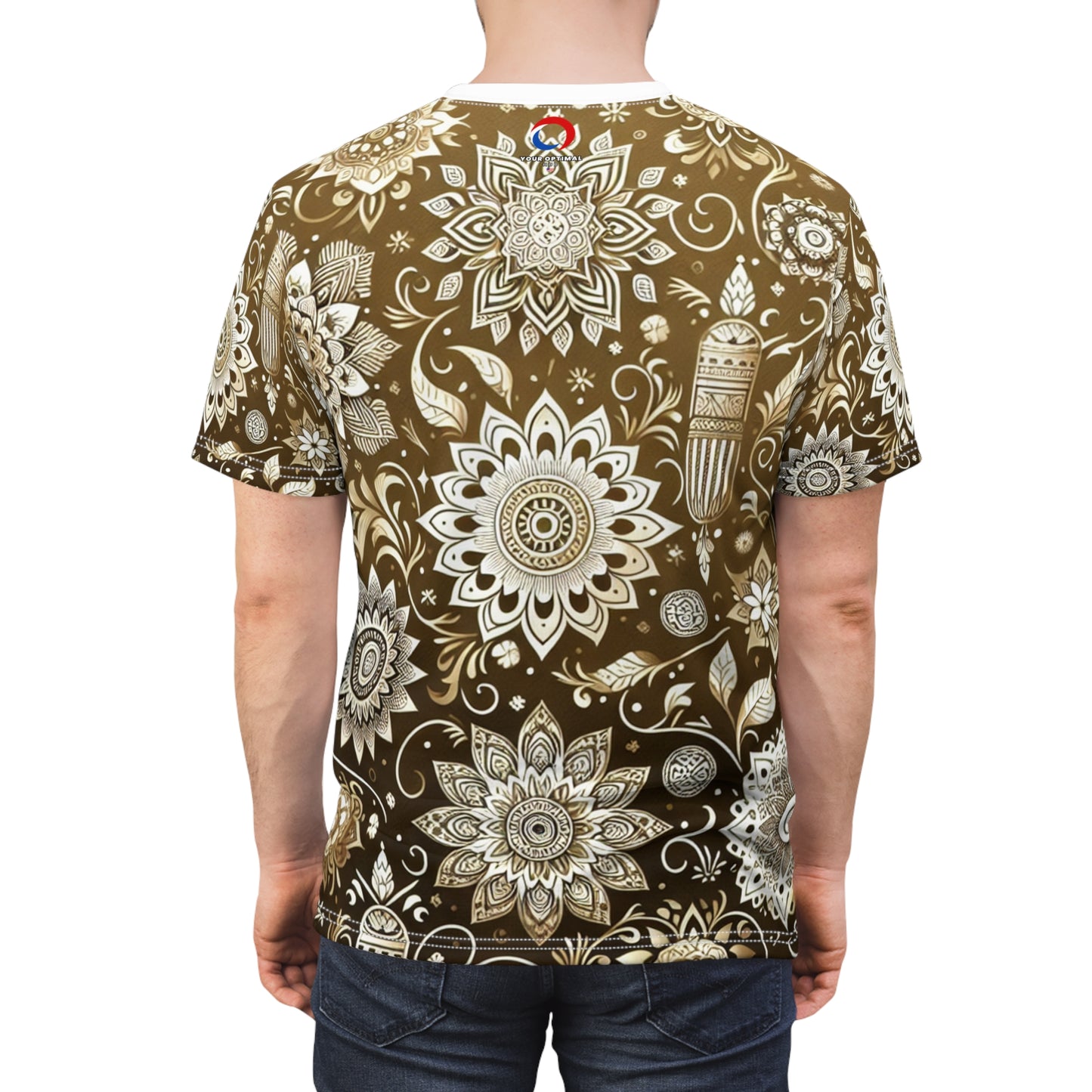 Indian Heritage Collection: Luxury Gold and White T-Shirt with Detailed Traditional Motifs and Geometric Floral Pattern for Modern Fashion