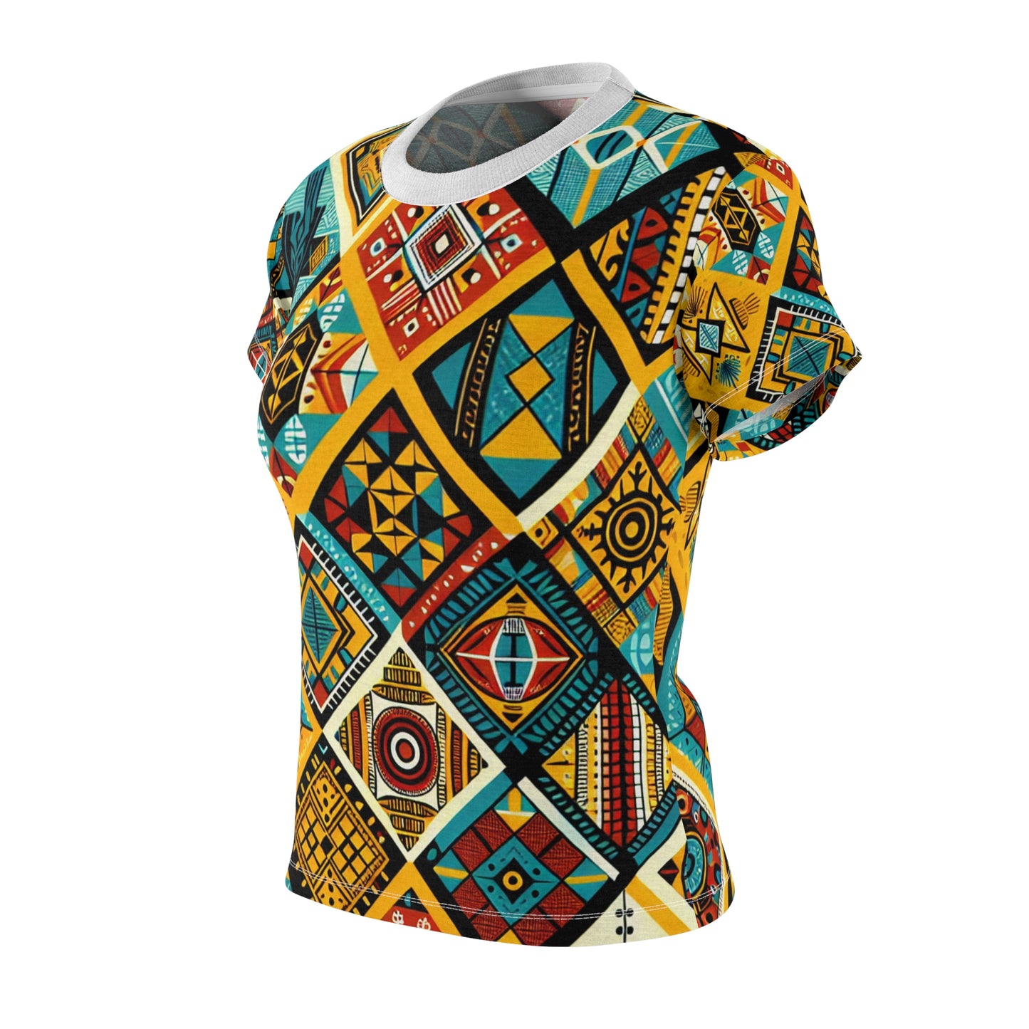 African Heritage Women's T-shirt - Vibrant Geometric Tribal Diamond Pattern in Rich Hues - African Tribal Pattern-Inspired